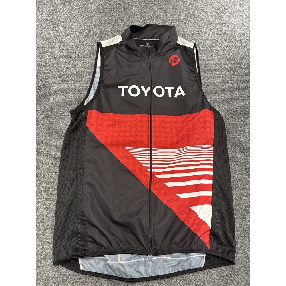 Toyota Cycling Wind Vest Full Zip Sleeveless Bike Jersey 2XL Black Red EUC